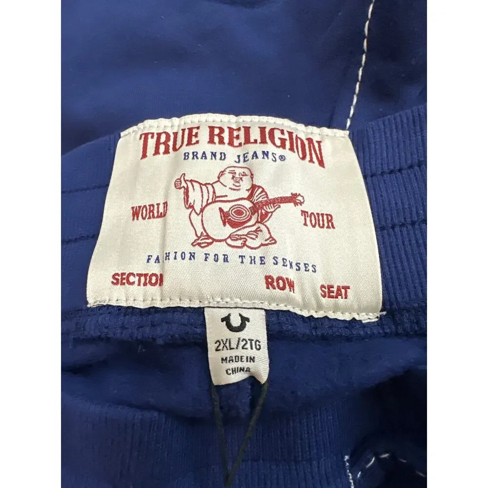 True Religion BIG T WARPED PUFF PRINT LOGO JOGGER Heritage Blue Size XXL New